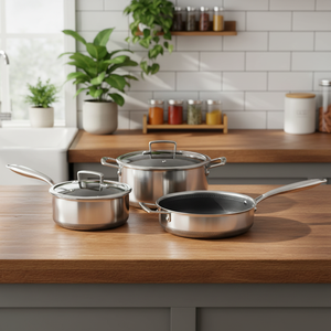 Premium 304 Stainless Steel 5PCS Cookware Set, Nonstick Honeycomb Fry Pan + Saucepan + Soup Pot for Home Cooking