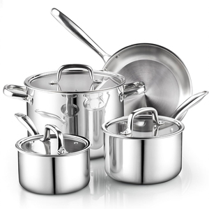 Luxury Mirror Polished 3-Ply Stainless Steel Casserole Pot Set Heat Resistant Multi-ply Soup Cooking Pot with Ergonomic Handle